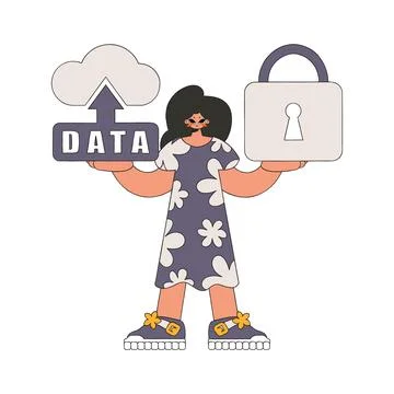 Girl with a secure storage full of clouds. Stockillustratie