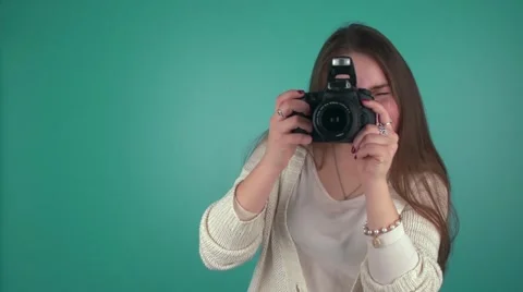 The girl sees the camera Stock Footage 61074150