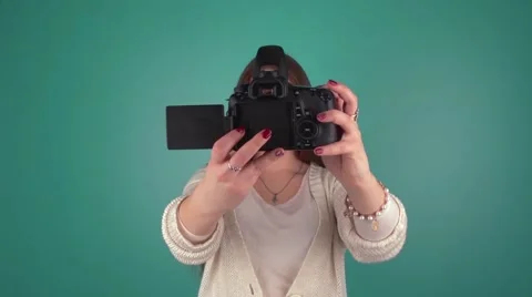 The girl sees the camera Video stock 61074247