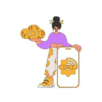 Girl with a server for cloud storage and IoT Illustrazione stock