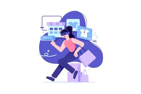 A Girl Shopping Using Virtual Technology Stock Illustration