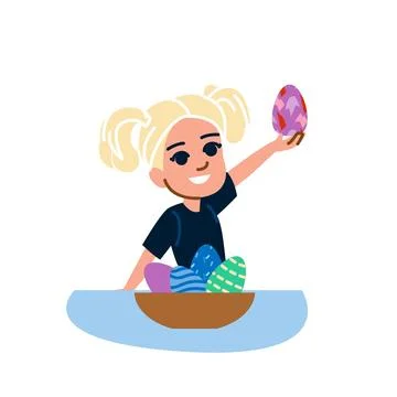 Girl showing easter egg celebrating easter holiday Stock Illustration