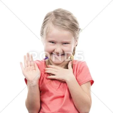 Girl showing her hand up Stock-Fotos