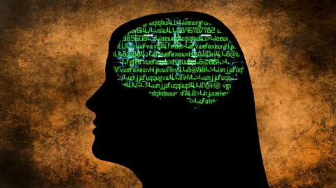 Girl silouette and brain coding in mind Stock Illustration
