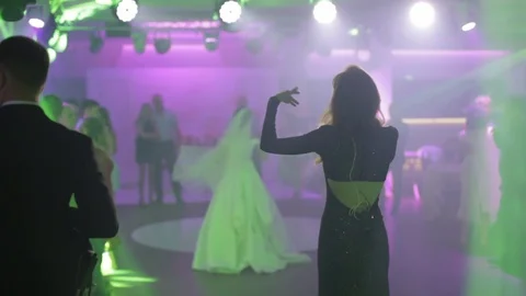 Girl Singing And Dancing At The Wedding Party Stock Footage 123700553