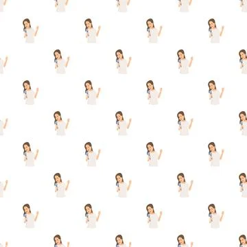 Girl singing into microphone pattern white background イラスト素材