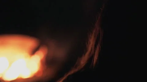 Girl Sitting by Campfire Stock Footage 49353084