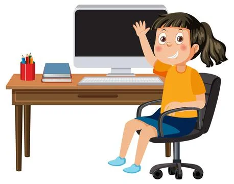 A girl sitting in front of computer Stock Illustration