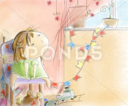 Girl sitting near the window.jpg Stock Illustration