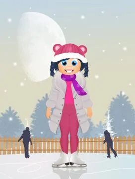 Girl skating on ice Stock Illustration