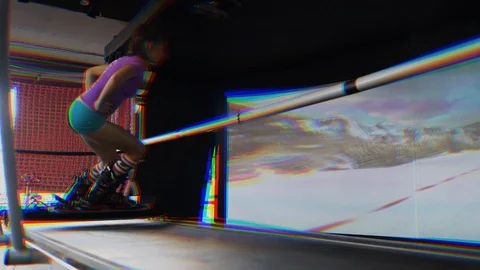 The girl is skiing on a simulator Stock Footage 116351136