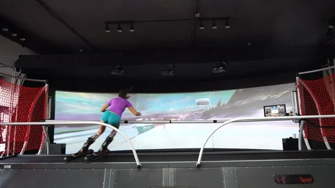The girl is skiing on a simulator. Stock Footage 116352355
