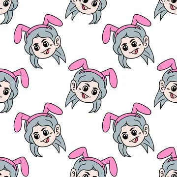 Girl smiling face seamless pattern textile print. repeat pattern background d Stock Illustration