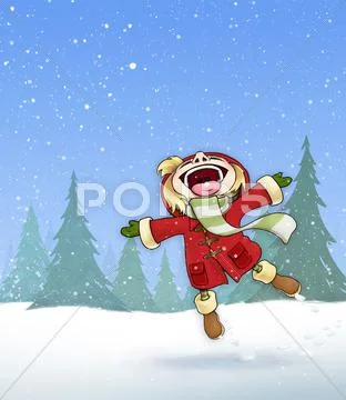 Girl in the Snow Stock Illustration
