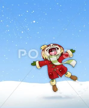 Girl in the snow red coat - plain background Stock Illustration