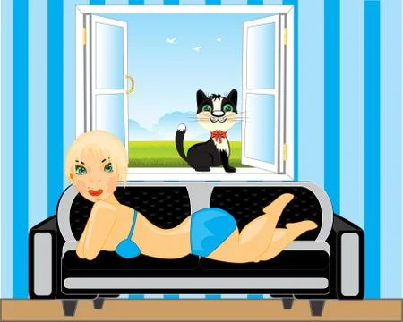 Girl on sofa Stock Illustration