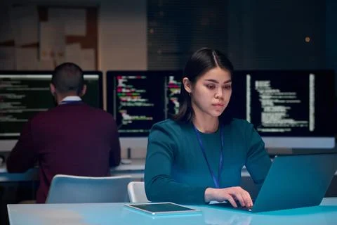Girl Software Developer using Laptop 스톡 사진