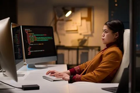 Girl as Software Developer Writing Code Stock Photos
