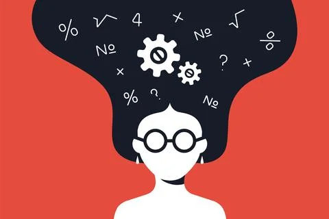 The girl solves a mathematical problem in her head. Stock Illustration