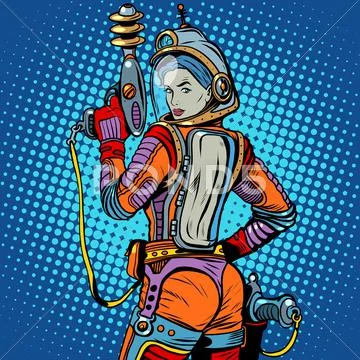 Girl space marine science fiction retro Stock Illustration