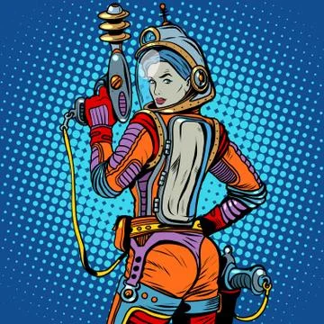 Girl space marine science fiction retro Stock Illustration