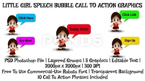 Girl Speech Bubble Call To Action Button, Video Creator Graphic, PSD Template PSD Template