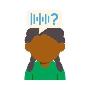 Girl with speech recognition and question symbol concept Illustrazione stock