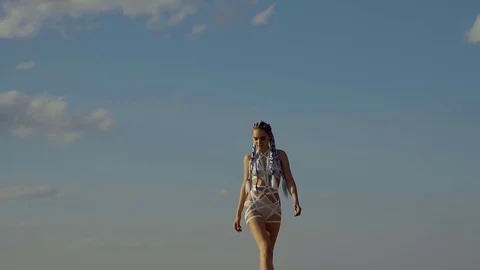 Girl is spending time on the beach Stock Footage 84559016