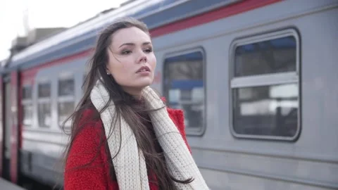 Girl Standing at the Train Platform Stock Footage 144635833