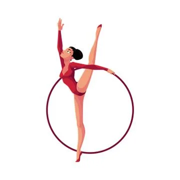 Girl standing in vertical leg split, rhythmic gymnastics with hoop イラスト素材
