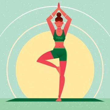 Girl standing in Yoga Tree Pose or Vrikshasana Stock Illustration
