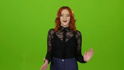 Girl starts to yawn, she wants to sleep. Green screen Stock Footage