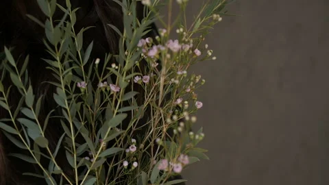 Girl is staying with grass Stock Footage 87683449