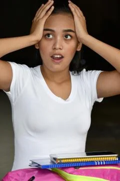 Girl Student Memory Problems With Books Stock Photos