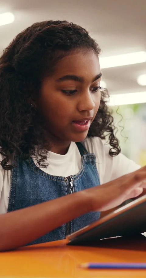 Girl, student or scroll with tablet in school for story, elearning or literature Stock Footage 320247255