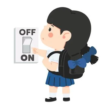 Girl Student Turning Off Light Switch Stock Illustration