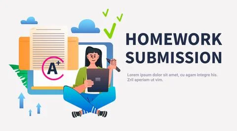 Girl student using tablet pc homework submission e-learning online education Stock Illustration