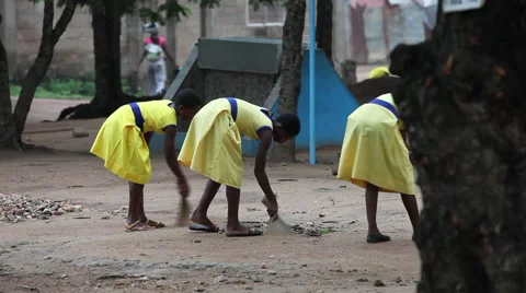 GIRL STUDENTS SWEEPING 2 Stock Footage 60115322