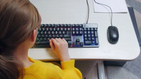 Girl Studying On Computer Keyboard Stock Footage 168883884