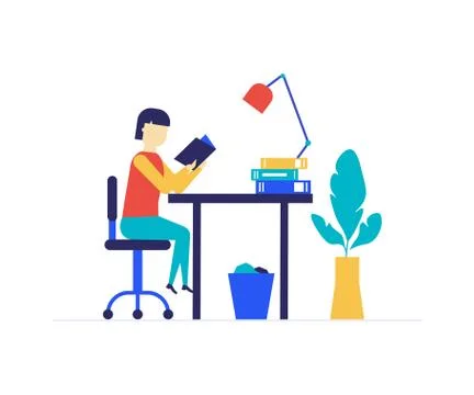Girl studying - flat design style colorful illustration Stock Illustration