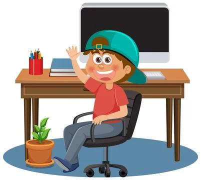 A girl studying online with computer Stock Illustration