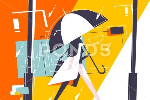 Girl in stylish jacket walking near cafe Stock Illustration