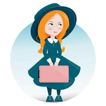A girl with a suitcase Stock Illustration
