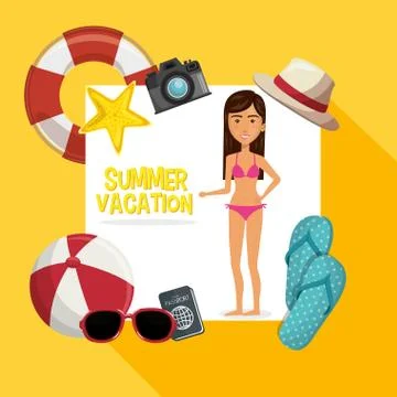 Girl with summer vacations elements Illustrazione stock