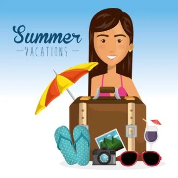 Girl with summer vacations elements Illustrazione stock