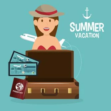 Girl with summer vacations elements Illustrazione stock