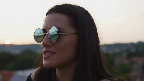 Girl with sunglasses singing Stock Footage