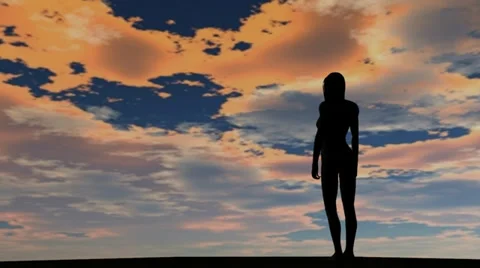 Girl in the sunset Stockbeeldmateriaal 33994455