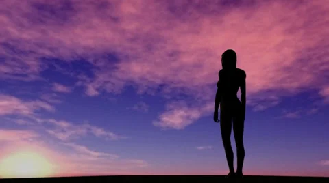 Girl in the sunset Stockbeeldmateriaal 33994482