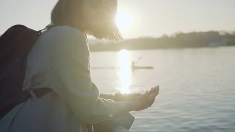 Girl in sunset Stock Footage 73939522